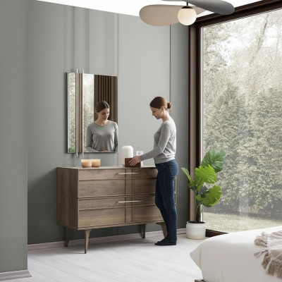 Ladenkast met spiegel Slaapkamer console Hout Bruin Set 2-delig Modern