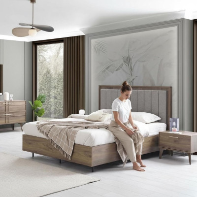 Slaapkamer set tweepersoonsbed bed nachtkastjes bruin hout set 3-delig