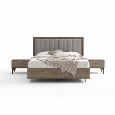 Slaapkamer set tweepersoonsbed bed nachtkastjes bruin hout set 3-delig