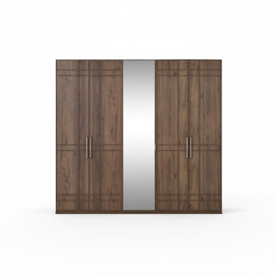 Kast Kledingkast Slaapkamerkast Bruin Hout Spiegel 5 Deuren