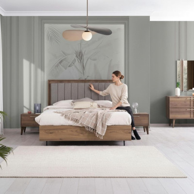 Garnituur Compleet Tweepersoonsbed Hout 5-delige Slaapkamer Bruin Bed Modern