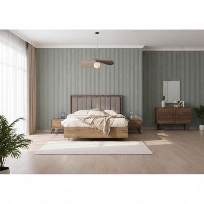 Garnituur Compleet Tweepersoonsbed Hout 5-delige Slaapkamer Bruin Bed Modern
