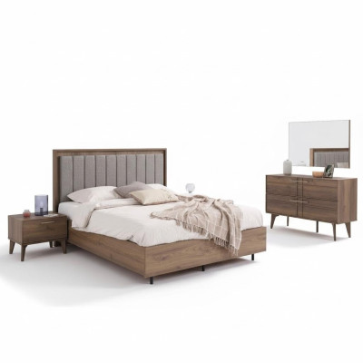 Garnituur Compleet Tweepersoonsbed Hout 5-delige Slaapkamer Bruin Bed Modern