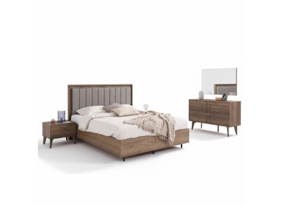 Garnituur Compleet Tweepersoonsbed Hout 5-delige Slaapkamer Bruin Bed Modern