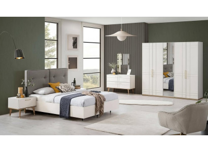 Groep tweepersoonsbed compleet bed slaapkamermeubilair hout 6-delige set wit