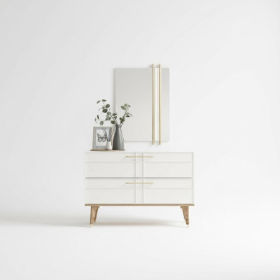 Commode met spiegel slaapkamer console hout wit set 2-delig modern
