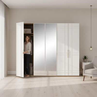 Kasten Kledingkasten Kledingkast Wit Hout Spiegel 6 Deuren Nieuw