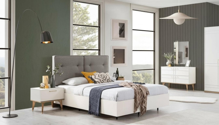 Slaapkamer set Tweepersoonsbed Compleet Bed Wit Stof 3-delige Modern