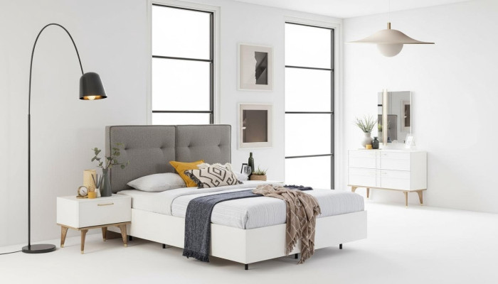 Slaapkamer set Tweepersoonsbed Compleet Bed Wit Stof 3-delige Modern