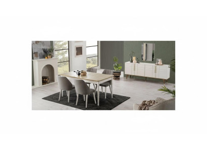 Eetkamerset eetkamermeubilair set 9-delig eetkamer eettafel stoelen hout wit