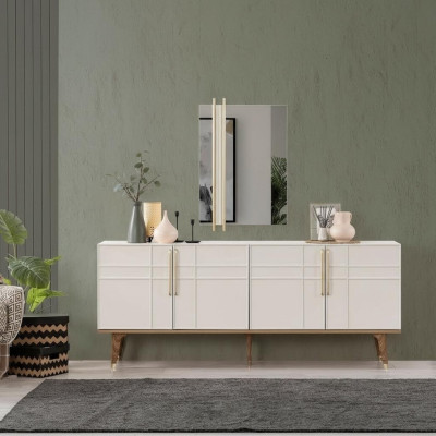 Dressoir set dressoir met spiegel laden eetkamer hout wit.