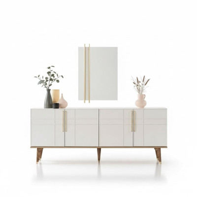 Dressoir set dressoir met spiegel laden eetkamer hout wit.