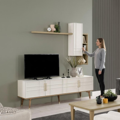 Set TV-standaard kast RTV lowboard woonkamer planken wit hout