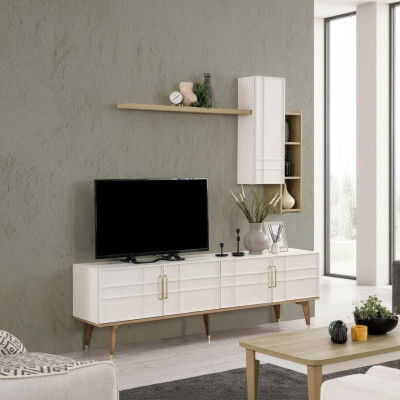 Set TV-standaard kast RTV lowboard woonkamer planken wit hout