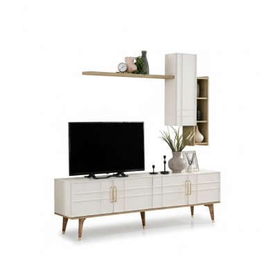 Set TV-standaard kast RTV lowboard woonkamer planken wit hout