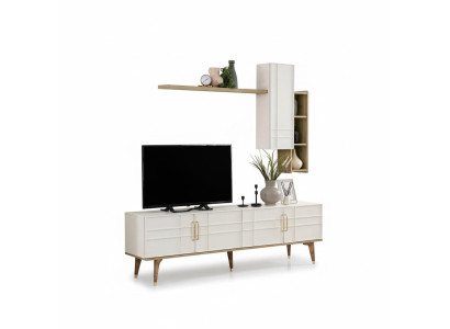 Set TV-standaard kast RTV lowboard woonkamer planken wit hout
