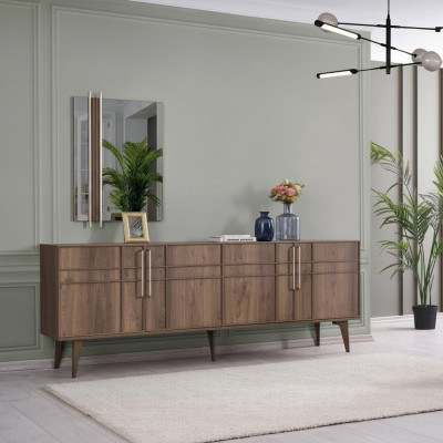 Garnituur Sideboard met Spiegel Commode Hout Bruin Eetkamer
