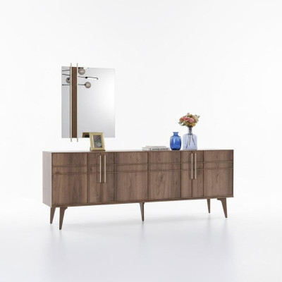 Garnituur Sideboard met Spiegel Commode Hout Bruin Eetkamer