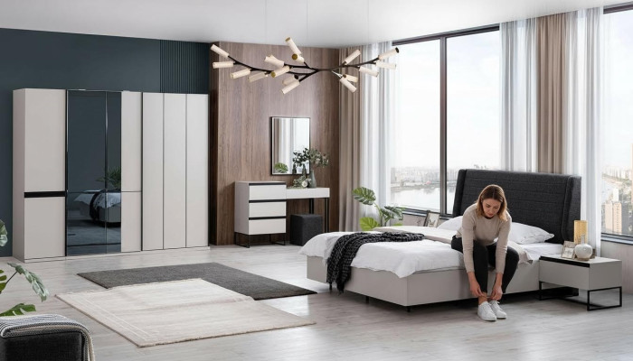 Slaapkamer set Tweepersoonsbed Bed Nachtkastjes Hout Set 7-delig Wit