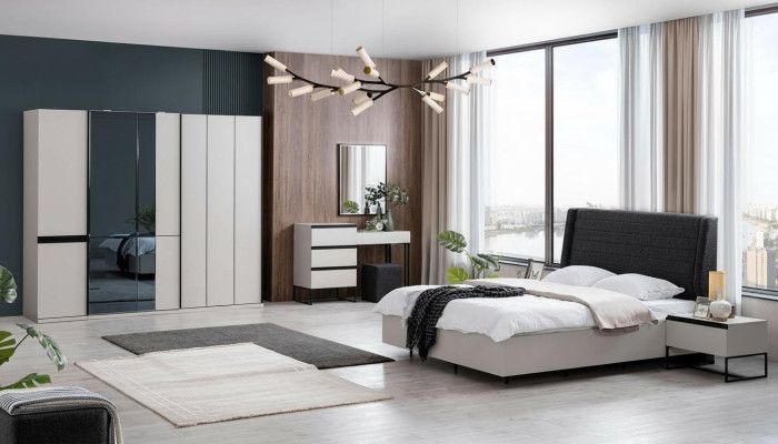 Slaapkamer set Tweepersoonsbed Bed Nachtkastjes Hout Set 7-delig Wit