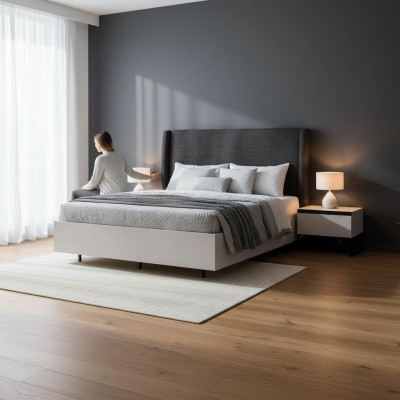 Complete slaapkamermeubels tweepersoonsbed hout 3-delig design wit bed set