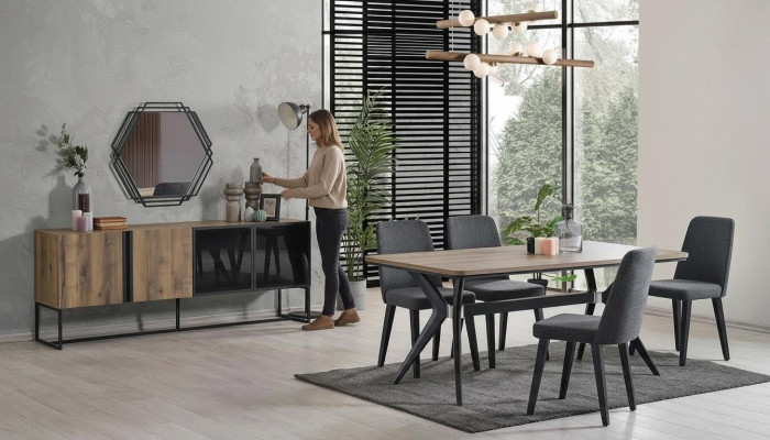 Luxe eetkamerset eetkamer eettafel set 9-delig eetkamer bruin houten tafel