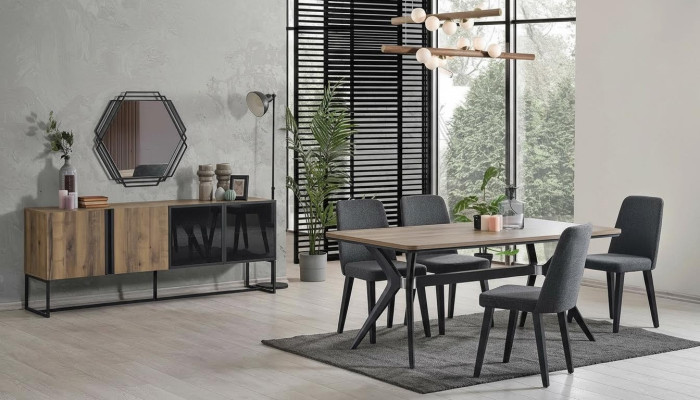 Luxe eetkamerset eetkamer eettafel set 9-delig eetkamer bruin houten tafel