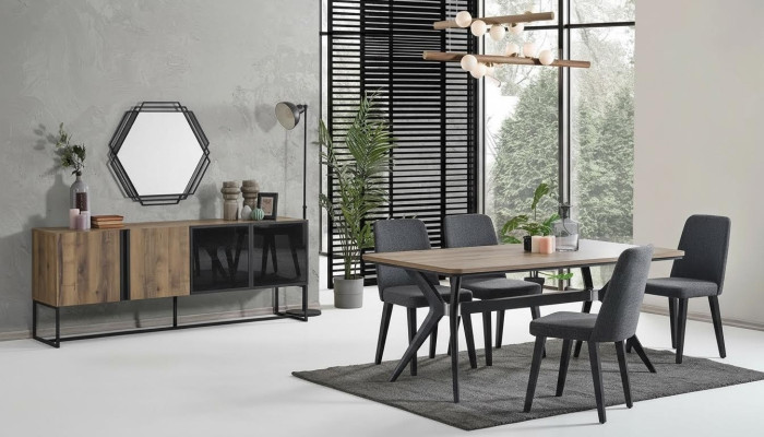 Luxe eetkamerset eetkamer eettafel set 9-delig eetkamer bruin houten tafel
