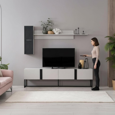 Set TV-standaard kast RTV lowboard woonkamer planken wit hout