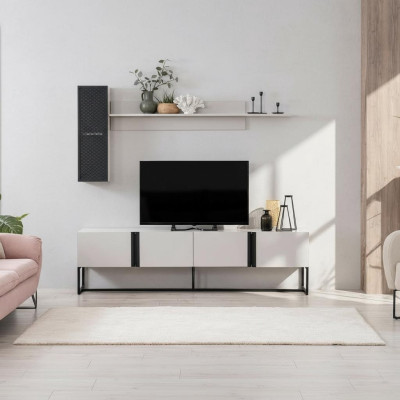 Set TV-standaard kast RTV lowboard woonkamer planken wit hout