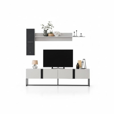 Set TV-standaard kast RTV lowboard woonkamer planken wit hout