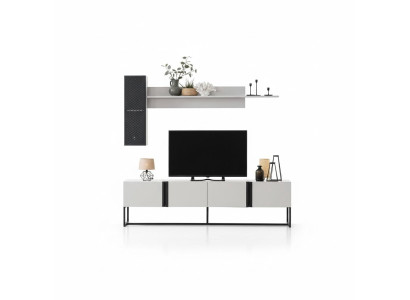 Set TV-standaard kast RTV lowboard woonkamer planken wit hout
