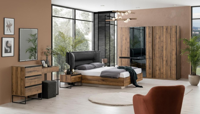 Luxe slaapkamer set tweepersoonsbed hout set 7-delig bruin modern