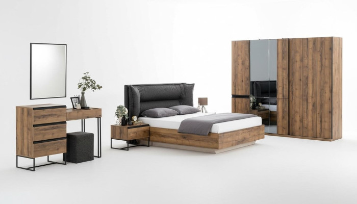 Luxe slaapkamer set tweepersoonsbed hout set 7-delig bruin modern