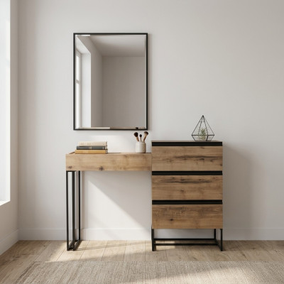 Toilettafel Kaptafel Console-tafel Ladekast Spiegel Set 2-delige Bruin