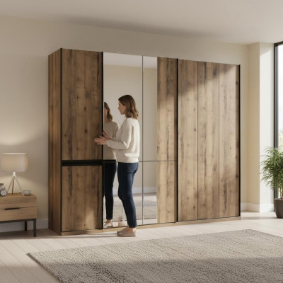 Kasten Kledingkasten Luxe Kledingkast Bruin Hout Spiegel Groot