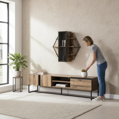 Groep TV-standaard kast RTV Lowboard woonkamer planken bruin hout