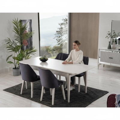 Eettafel Uittrekbaar Modern Eetgroep Eetkamer Set 9-delig Grijs Hout