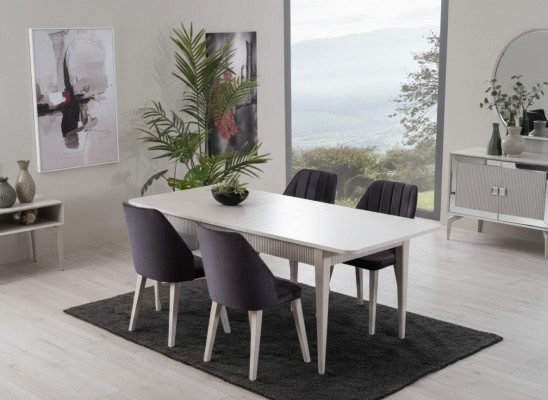 Eettafel Uittrekbaar Modern Eetgroep Eetkamer Set 9-delig Grijs Hout