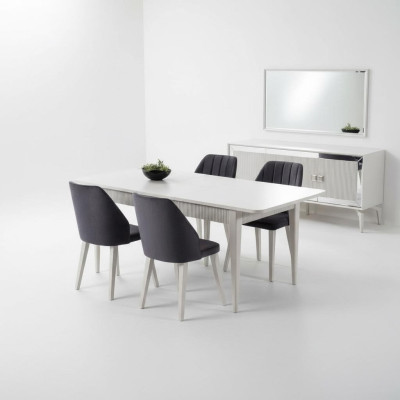 Eettafel Uittrekbaar Modern Eetgroep Eetkamer Set 9-delig Grijs Hout