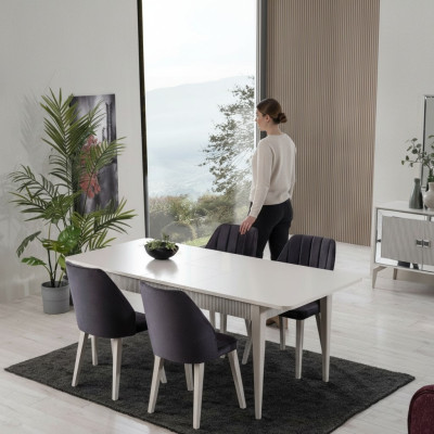 Eetgroep Eettafel Uitschuifbaar Modern Eetkamerset 7-delig Grijs Hout