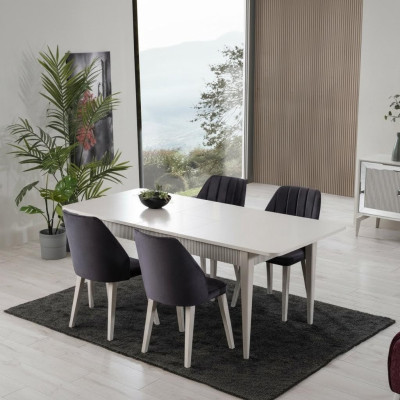Eetgroep Eettafel Uitschuifbaar Modern Eetkamerset 7-delig Grijs Hout