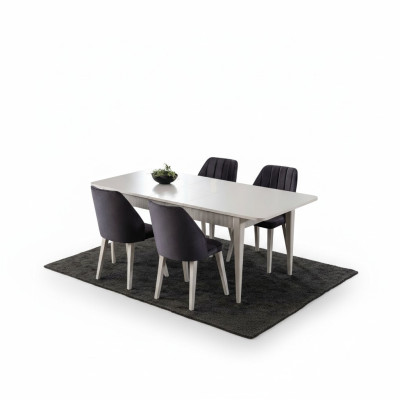 Eetgroep Eettafel Uitschuifbaar Modern Eetkamerset 7-delig Grijs Hout