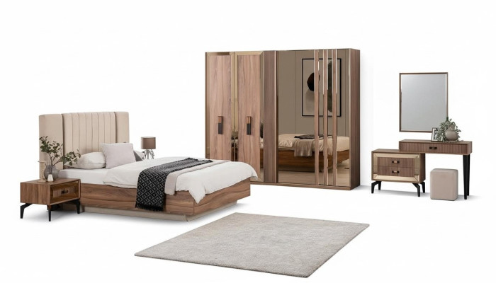 Luxe tweepersoons slaapkamer set bed hout 7-delig bruin modern