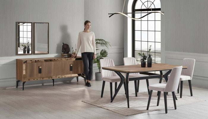 Eetkamer Luxe Eethoek Eettafel Set 10-delig Eetkamer Bruin Hout