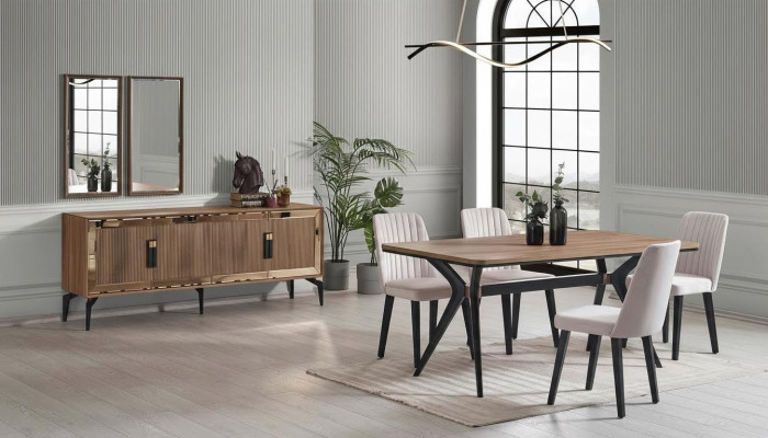 Eetkamer Luxe Eethoek Eettafel Set 10-delig Eetkamer Bruin Hout
