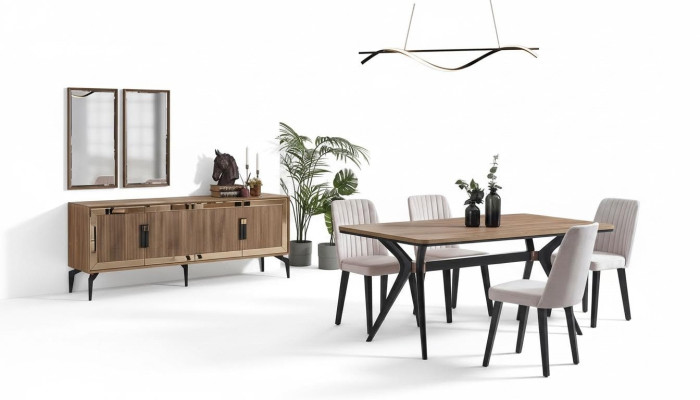 Eetkamer Luxe Eethoek Eettafel Set 10-delig Eetkamer Bruin Hout