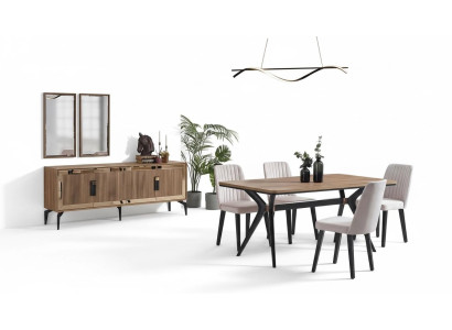 Eetkamer Luxe Eethoek Eettafel Set 10-delig Eetkamer Bruin Hout