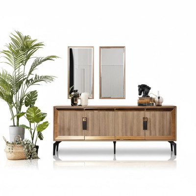 Dressoir met spiegel Groep Commode Hout Goud Eetkamer
