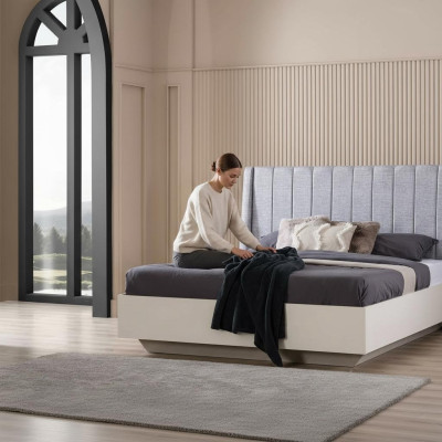 Tweepersoons slaapkamer set bed hout set 3-dlg Wit nachtkastjes